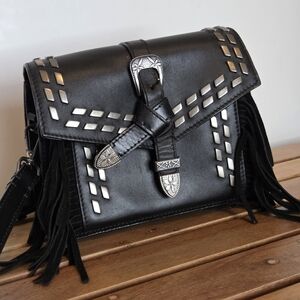 Zara Black Leather Fringe Bag